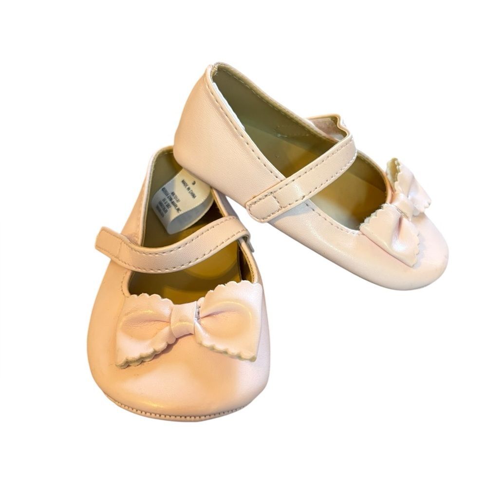 Janie and Jack Baby Pink Mary Jane Shoes With Bows Baby Girl size 3